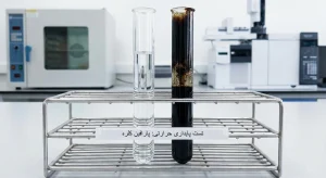 مقایسه تست پایداری حرارتی پارافین کلره باکیفیت (شفاف) و نامرغوب (سیاه شده) در آزمایشگاه